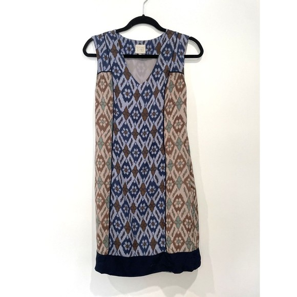 Anthropologie 100% Silk "Spliced Ikat Shift" Dress $168 Size 0 No Belt - Picture 1 of 6